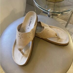 LL Bean Flat Ortho Footbed Cork Flip Flops Suede 9.5